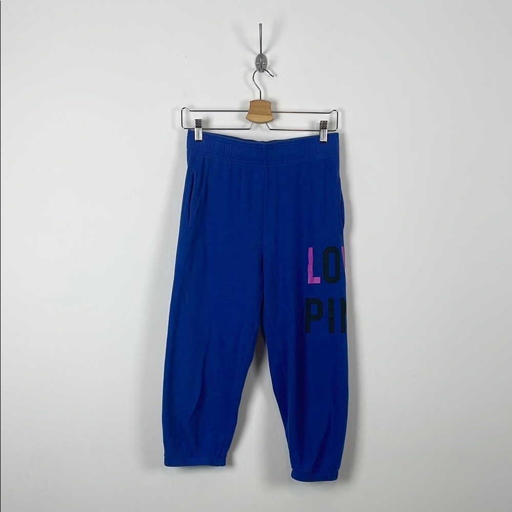 PINK Victoria's Secret Womens XS Crop Blue Sweatpants with Graphic Lettering